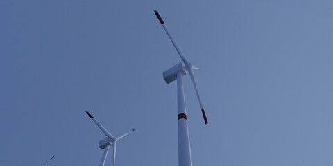 Windmills for electric power production, 3d render