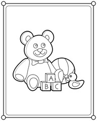Collection of toys suitable for children's coloring page vector illustration