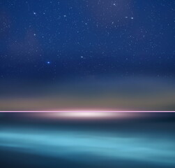 Fototapeta na wymiar starry sky blue moon nebula reflection on on sea water beautiful seascape milky way universe template background copy space