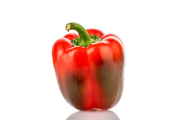 One juicy ripe, sweet peppers, close-up, isolated on white.