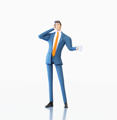 Successful businessman in suit talks with the phone. 3D rendering illustration
