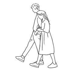 Line art minimal of happy lifestyle couple people in hand drawn concept for decoration, doodle contemporary style