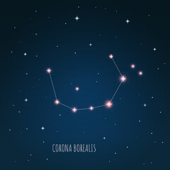 Obraz na płótnie Canvas Constellation Corona Borealis on the background of starry sky. Constellation scheme collection Vector illustration 