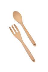Wooden fork and spoon. View from above. 
transparent