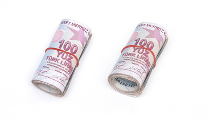 Turkish lira on isolated white background top view