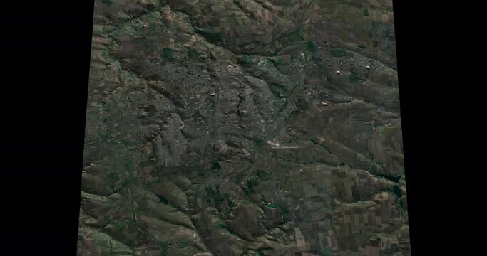 Donetsk north to south map with 3d relief 4K satellite ground top height