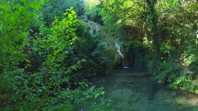 Krushunski waterfalls with turqoize waters and beautiful ecosystem