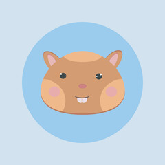 Cute kawaii cartoon hamster.Pet face, smiling animal. Vector illustration for design. Character in children's style for stickers, books, advertising, print.