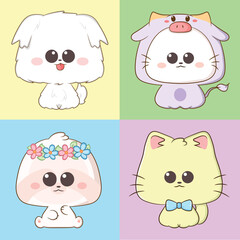 Cute cat vector illustration set with different looks. Cat illustration for kid t-shirt design.