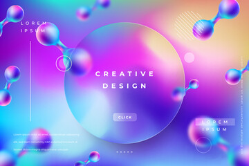 Morph Background Gradient Colorful with Circle Shape Glass Effect Frame Title Text. Poster, Banner, Presentation, Wallpaper Mobile and Desktop.