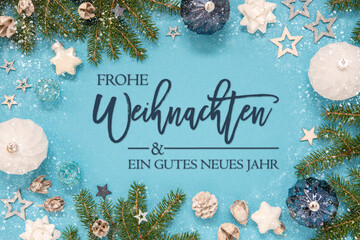 Christmas Card, Fir Branch, Gutes Neues Means Happy New Year, Snowflakes
