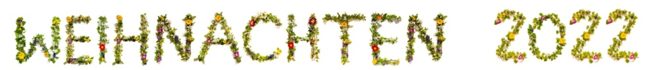 Flower And Blossom Letter Building Word Weihnachten 2022 Means Christmas 2022
