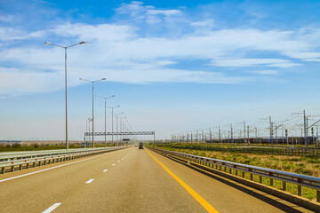 Federal highway A-290. Multi-lane countryside asphalt road in Krasnodar region, Taman, Russia.