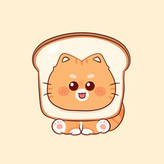 Cat illustration with bread. Cute cat design for kid t-shirt design. 