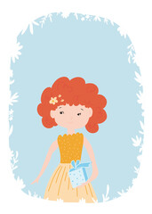 Cute girl with a present illustration