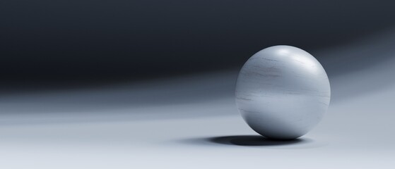 Marble ball, marble sphere with gray gradient background. Wallpaper, template, composition. Text space, copy space. Abstract. Minimal concept.