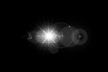 Realistic lens flare lights effect on black background