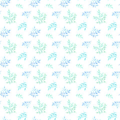 A pattern with twigs drawn with watercolor pencils, highlighted on a white background.