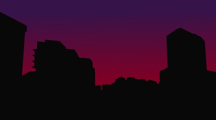 city skyline at sunset in cyber punk mode