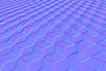 Cubic and geometric decoration on a floor in normal map. 3D Illustration