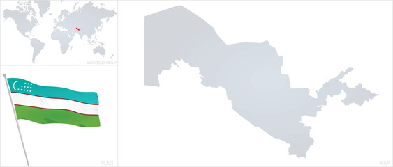 Uzbekistan map and flag. vector