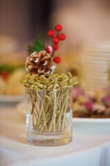 Skewers for canapes decorated for the new year or Christmas