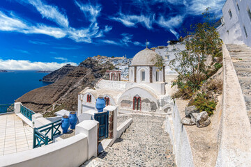 Typical white architecture of Fira, Santorini, Greece - obrazy, fototapety, plakaty