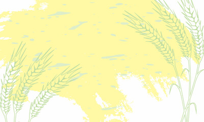 Abstract background with wheat spikelets with grains. Minimalistic style with wheat spikelets with grains and grunge texture. Vector template for banner, social media post, poster etc