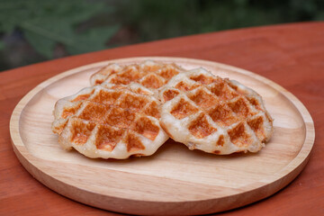 belgian waffles with caramelized sugar coating.