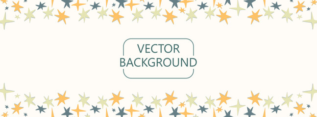  Horizontal background with childish stars vector illustration. Cute colorful elements isolated on light beige backdrop. Flat style web banner template with copy space for text