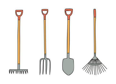 Garden tools colorful illustrations collection. Garden equipments colorful icon collection. Garden equipments illustrations set. 