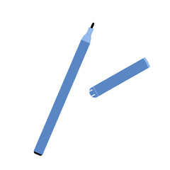 Open felt-tip pen isoleted on white background. Fine liner and cap. Coloured ink flow marker. Sharp tool, supplies for drawing, painting, calligraphy art. Vector illustration