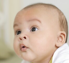 little baby at home having a rest stock photo