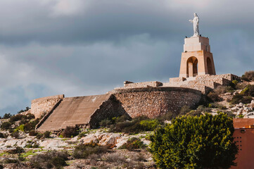Fototapeta na wymiar Statue of the sacred heart of Jesus Christ at the top of Saint Cristobal Hill