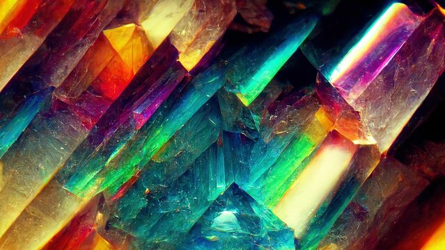 Closeup Of Glass Crystals And Prisms With Color Spectrum Rays Abstract Optic Art Background