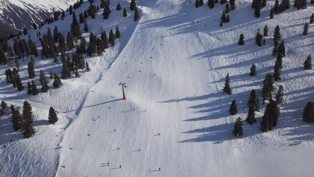 Skiers on ski slope in Mayrhofen aerial