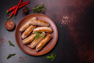 Roasted sausages grill with spices and herbs with salt and pepper