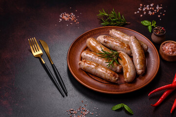 Roasted sausages grill with spices and herbs with salt and pepper