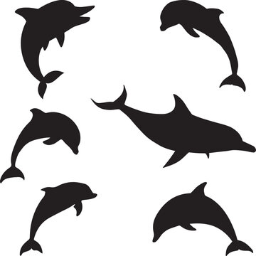 Dolphin Silhouettes. Set Vector illustration