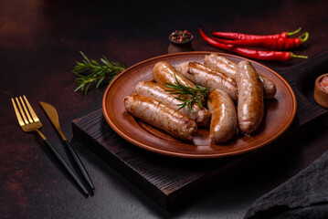 Roasted sausages grill with spices and herbs with salt and pepper