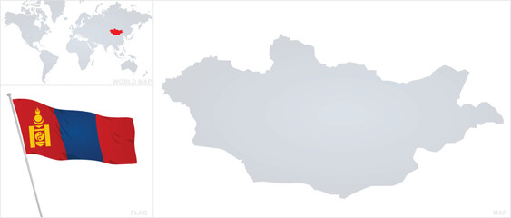 Mongolia map and flag. vector