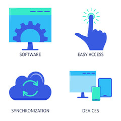 Software as a service benefits flat icon set