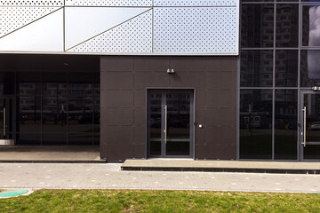 Glass Doors on Facade of Modern Building.