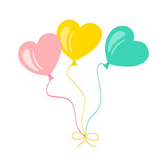 Hearts Balloons with rope. Hearts Balloons for birthday and party. Flat illustration for celebration and carnival. Vector eps10