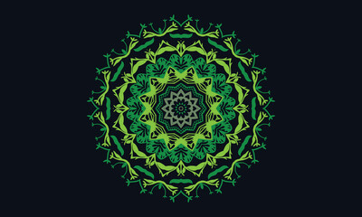 Green color luxury mandala, mandala design vector  with black background,  vintage abstract floral mandala, vintage mandala,.