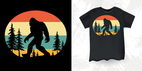 Funny Bigfoot Sasquatch Retro Sunset Vintage Mother's Day Bigfoot T-Shirt Design