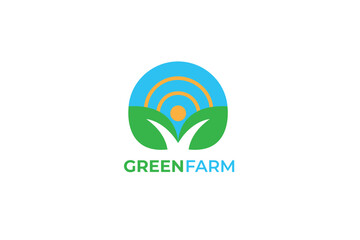 Sun rise Leaves Logo vector. Eco green Farm natural products