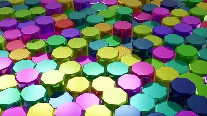 Abstract composition of colorful octagonal forms, good for general backgrounds, 3D rendering
