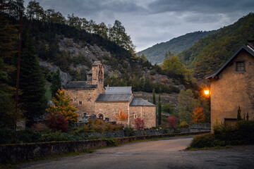 Salau french village in the pyrenees mountain at dusk
