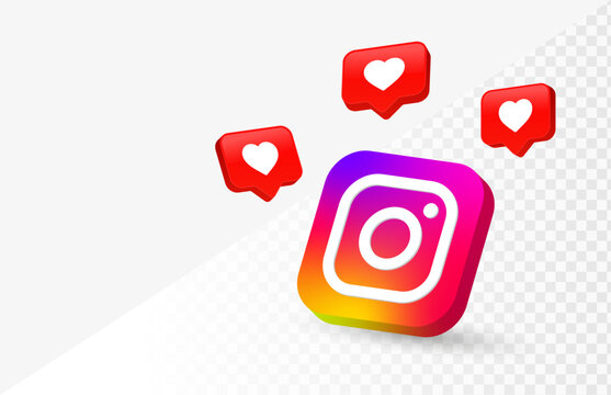 instagram 3d logo with 3d heart in speech bubble icon, love like heart bubbles social media notification icons, instagram icon background with favorite hearts, 3d rendering, 3d illustration